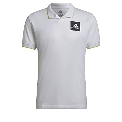 Image of adidas Men's Tennis Paris Freelift Polo Shirt Heat.RDY, White/Pulse Lime, Medium