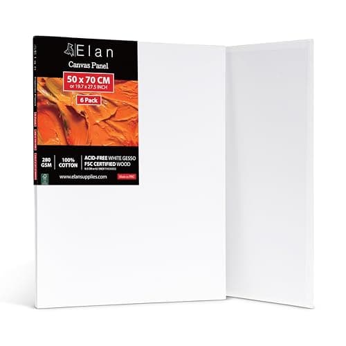Image of Elan Cotton Canvas Panels for Painting 50x70 CM, 6-Pack Acid-Free Art Canvases for Painting, Triple Primed Blank Canvases for Art, 50x70 Canvas Boards