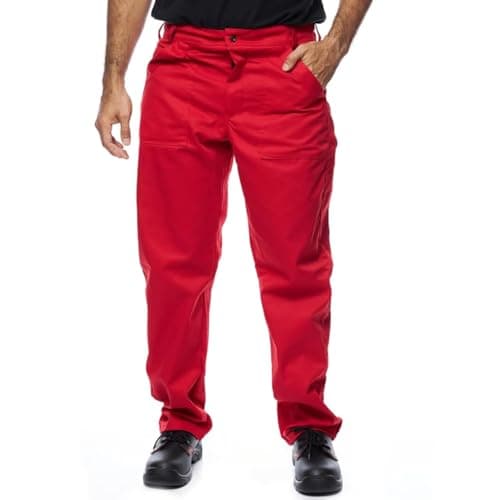 Image of Men's Work Trousers, Classic Model, Work Cargo Pants, S-3Xl Size, Work Trousers for man, Made in EU, Cargo Pants Men with Elasticated Waist, Mazalat Workwear, Classic Trousers, Red, XXL(EU60)-W44