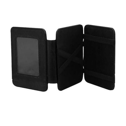 Image of AfitLulu PU Magic Wallet, Men’s Ultra-Thin Three Fold Flip Wallet with ID Window, Two Side Opening Magic Leather Money Clip for Credit Cards, ID Cards, and Folded Cash, Black, 2.75 * 3.93 *
