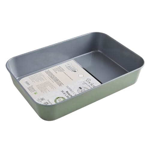 Image of Cooksmart Signature Roasting Tin 39cm – Carbon Steel | PFOA-Free Non-Stick Coating | Oven Compatible | Dishwasher Safe | Elegant Green Finish | Ideal for Roasting & Baking