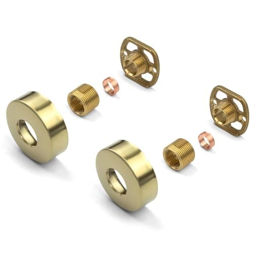Image of Xcel Home Brushed Gold Round Shower Fixing Kit Plates (Pair) | Wall Mounted Fixing Kit with 3/4 Connections | Easy Fix Brackets Kit for Exposed Shower Valves or Bath Shower Mixer Tap - Brass