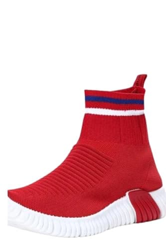 Image of Aarhon Womens Runner Socks Trainers Ladies Running Trainers Girls Gym Shoes (Red (Stripes), UK Footwear Size System, Adult, Women, Numeric, Medium, 6)
