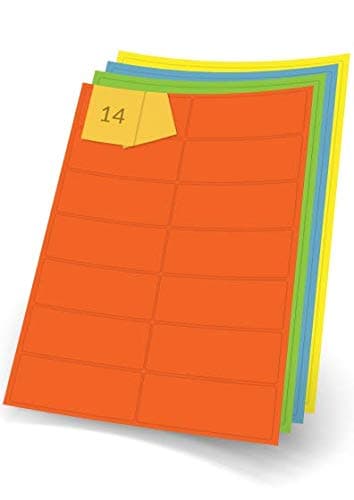 Image of Red Coloured Rectangle A4 Labels, 99 x 38mm, 14 Labels per A4 Sheet, 20 Sheets Per Pack, 280 Labels in Total, Inkjet or Laser Printer Friendly