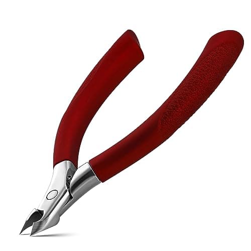 Image of FVION Cuticle Trimmer – Professional Nippers, Rubber Coated Handle Manicure Tools – Stainless Steel Cuticle Cutter for Nails (5mm), Red