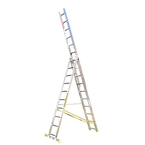 Image of Trade Master Pro® 3 Section Combination Ladder | All in One Extension Ladder, Double Step Ladder | Aluminium | Anti Slip Stabiliser Bar | 150kg Weight Rating | EN131 Pro Certified | Size: 3x10