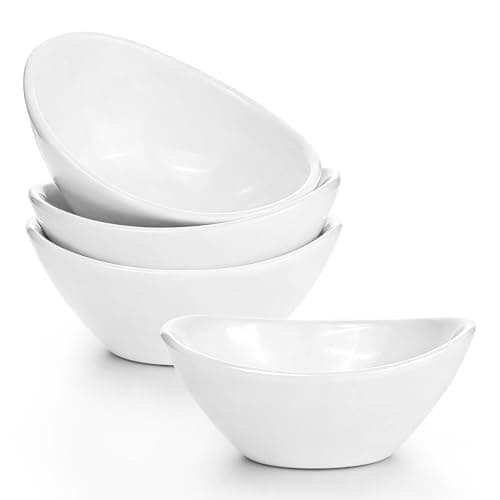 Image of Aleker 4-Piece Set White Ceramic Dipping Bowls,90ml Dip Bowls Small Serving Bowls White Ramekins Nibbles Bowls Soy Sauce Dish for Dips,Side Dishes,Snack,Pudding & Ice Cream Microwave Dishwasher Safe