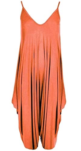 Image of Ladies Summer All In One Wear Italian Drape Relaxed Fit Baggy Playsuit Women’s Sleeveless Cami Strappy Neck Jumpsuit Italian Lagenlook Style Playsuit Jumpsuit (Rust UK 20-22)