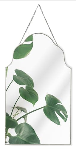 Image of GreyZouq Decorative Arched Silver Rimmed Wall Mirror 50 centimetres with Chain for Home Décor. Great for Bedroom, Bathroom, Hallway and Living Room. Vintage/contemporary style. Silver 50 centimetres