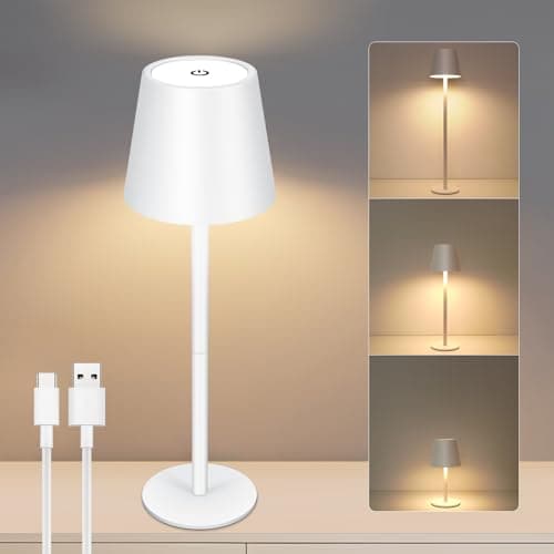 Image of VARICART Rechargeable Table Lamp 1 Pack, 5000mAh Cordless Battery Operated Desk Lamps with 3 Color Modes USB Night Light, LED Touch Control Lamp IP54 Waterproof for Home Bedroom Indoor Outdoor(White)