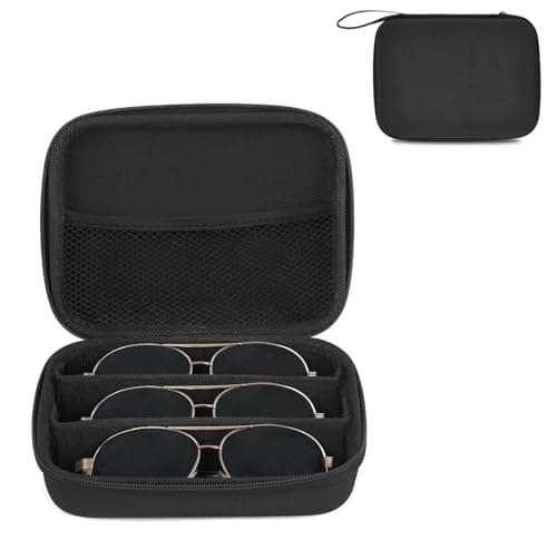 Image of Mkono Travel Sunglasses Organizer Glasses Case Multiple Pairs with Adjustable Slots Portable Eyeglasses Case Storage Box for Men Women (3 Slots, Black)