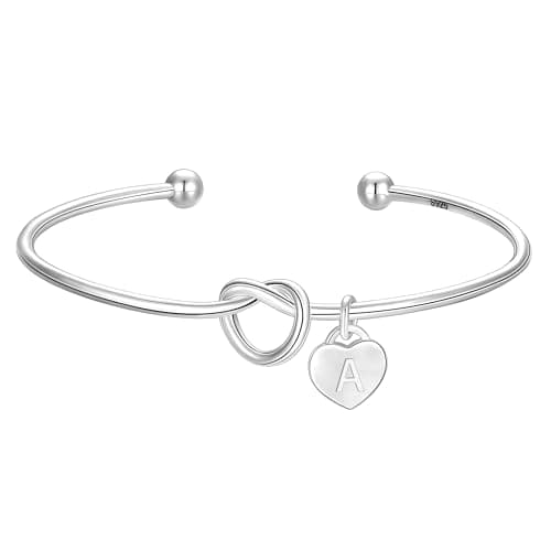 Image of Diorra Initial Bracelet for Women, S925 Sterling Silver Bracelets Personalized Heart Charm Knot Cuff Bangles Valentine's Day Gifts for Women Girls