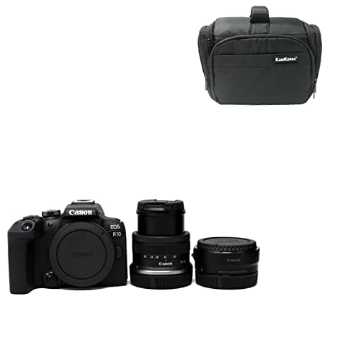 Image of KamKorda Camera Bag + R10 Mirrorless Camera + RF-S 18-45 f/4.5-6.3 IS STM + R Adapter, 24.2MP APS-C CMOS Sensor, 4K Video + 2 Year Warranty