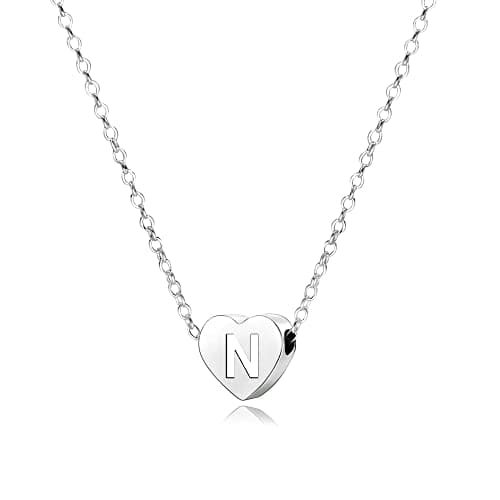 Image of KENYG S925 Silver A-Z Capital Initial Heart Pendant Necklaces for Women Girls Lady for Christmas Birthday Graduation,Women Choker Tiny Necklaces Fashion Jewellery (N)