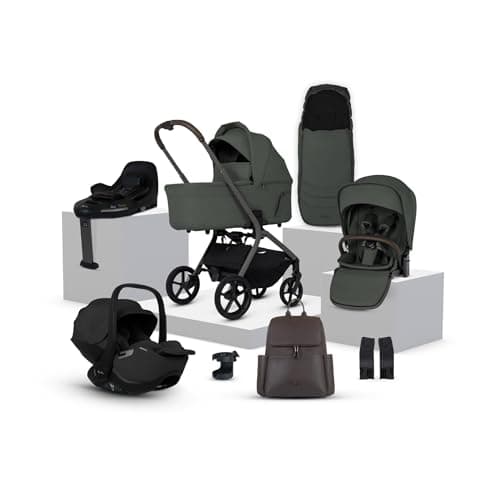 Image of Silver Cross Breez Travel System - Compact Lightweight Pushchair & 360 Infant Carrier Car Seat Bundle - One-Hand Fold Pushchair with Lie-Flat Seat - Birth to 4 Years (22kg) - Pewter