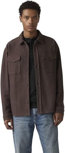 Image of Levi's Men's Overshirt Bayview Soft Worker in Cotton with Chest Pockets, Brown (Dnu Garment Dye Dark), XL
