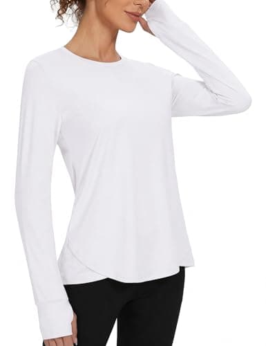 Image of Gyabnw Gym Tops for Women UK Long Sleeve Crew Neck Activewear Quick Dry for Yoga Running Fitness Tops White