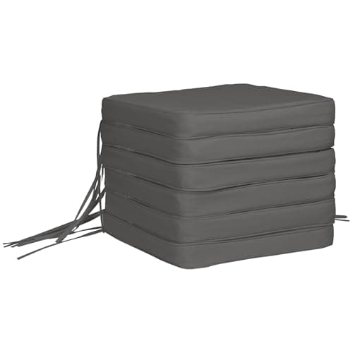 Image of Outsunny Set of 6 Chair Cushion Seat Pads Dining Chair w/Straps Indoor Outdoor Removable Tie On Garden Patio, Grey