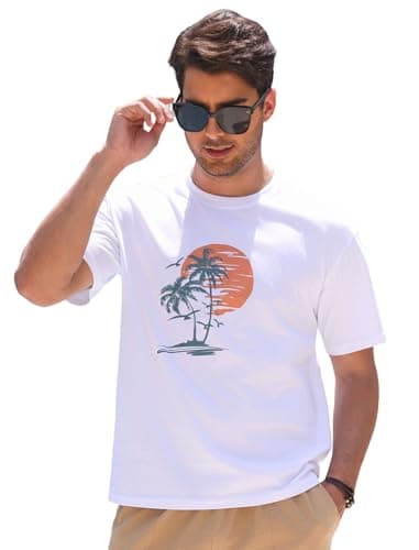 Image of OBEEII Men's T-Shirt Short Sleeve Crew Neck Cotton Printed Top Hawaii Vacation Casual T-Shirt White XL