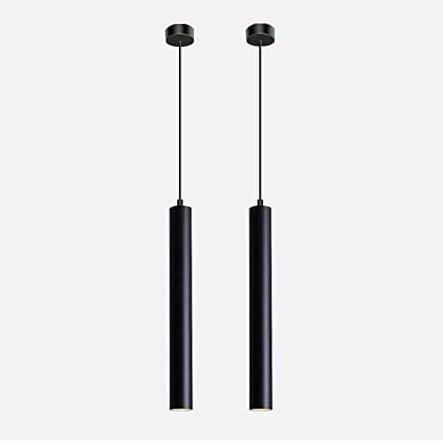 Image of Vecys 2PCS Modern Black Cylinder Pendant Light with 3W COB Patch LED Light Long Tube Chandelier φ4*30.5CM for Indoor Kitchen Island Dining Room Shop Bar Counter