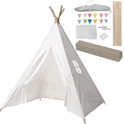 Image of Anttyscar Teepee Tent for Kids Indoor Tents With Inner Pocket,Unique Reinforcement Part - Foldable Play Tent Canvas Childrens Tents for Girls & Boys,Portable Indoor/Outdoor Tipi Play Tent