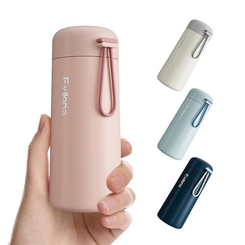 Image of Exllena Small Flask 250ml Made of 304 Stainless Steel, Double Wall Vacuum Insulation for Hot&Cold Drinks, Mini Flask with Carry Handle - 100% Leakproof (Pink)