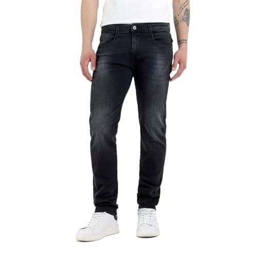 Image of Replay men's Anbass slim fit jeans with power stretch, gray (Dark Gray 097), W32 x L34