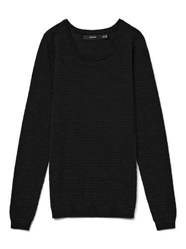 Image of Vero Moda Women's Vmcare Structure Ls O-neck Blouse Noos Jumper, Black (Noir - Noir), XS UK