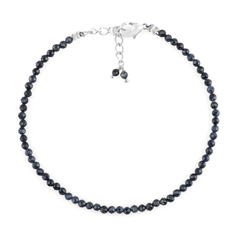 Image of GEMKORA Natural Real Blue Sapphire Crystals Bracelet, 3mm Best Grade Micro Cut Beads, Chakra Healing Gemstone, Beautiful Simple Jewelry, Silver Plated Jewelry 7+1 inch