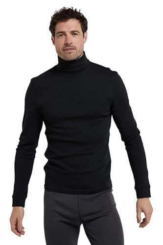 Image of Mountain Warehouse Meribel Mens Thermal Baselayer Top - Combed Cotton Sweater, Roll Neck Jumper, Breathable, Quick Drying & Fitted Sleeves - for Everyday Use Black M