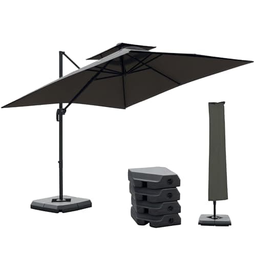 Image of Outsunny 2.7 x 2.7 m Cantilever Parasol with Aluminium Frame, Crank and Tilt, 360-Degree Rotation, Double Top Garden Umbrella with Base and Cover, Dark Grey
