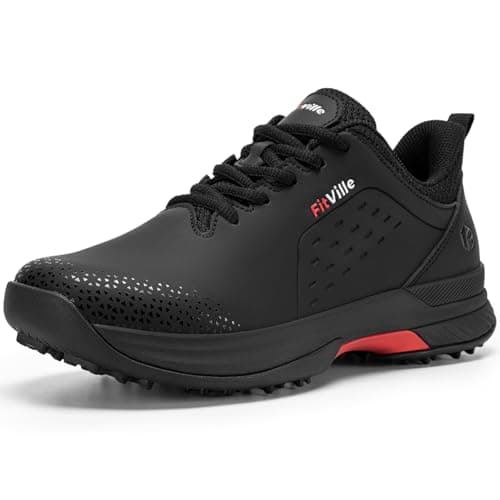 Image of FitVille Mens Golf Shoes Extra Wide Fit Casual Trainers Water Resistant Non Slip Outdoor Spiked Trainers for Golf Training Jet Black