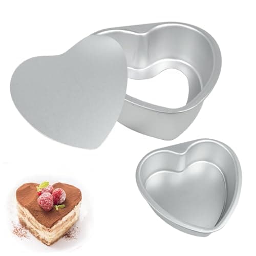 Image of UZEXYO Set of 2 Heart Shaped Cake Tins 4 Inch Aluminium Baking Pan Mould with Loose Base for Layer Wedding Birthday Cakes