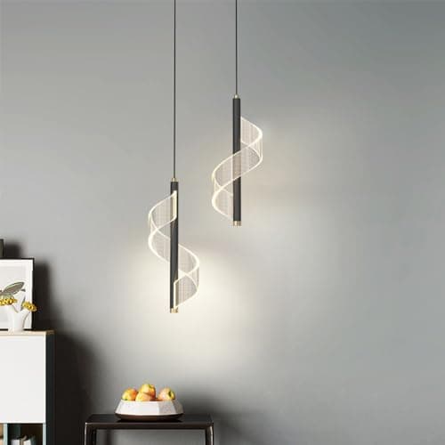 Image of 8W LED Hanging Lamp Bedside Bedroom Pendant Light, Nordic Modern Long Lines Pendant Lights for Living Room Hotel Counter Dining Table,Adjustable three colours 3000k/4500k/6000k (Black, Double)