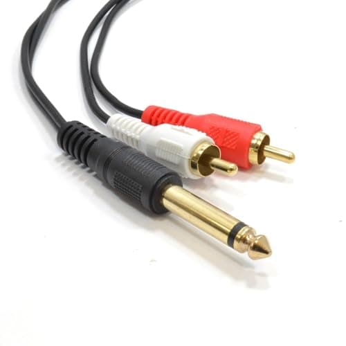 Image of kenable 6.35mm Mono Jack to 2 RCA Phono Plugs Screened Audio Cable Black 5m