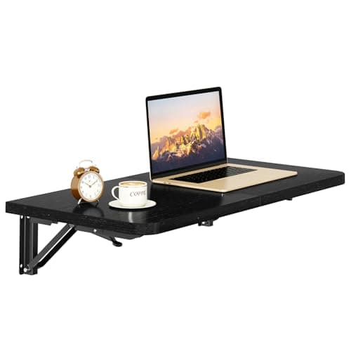Image of IBUYKE Wall Mounted Folding Table, Floating Wall Desk for Small Spaces, Fold Down Laundry Shelf with Heavy-Duty Brackets, Wall table for Home Office/Bar/Kitchen/Dining, Black UTVT005B