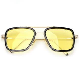 Image of Retro Vintage Sunglasses Tony Stark Glasses Square Metal Frame for Men Women Goggle Classic Alloy Frame (Black Frame Yellow Lens)