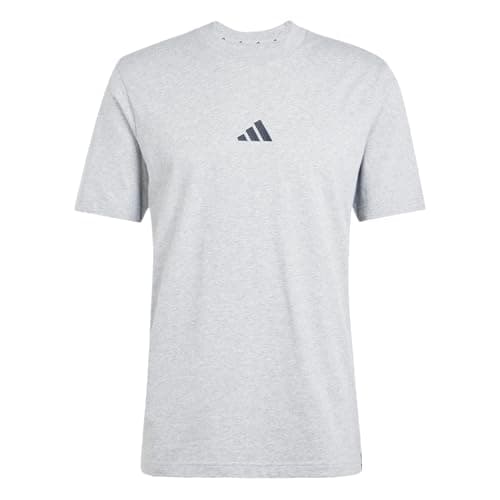 Image of adidas Men's Essential Three Stripes Single Jersey Shirt, Medium Grey Heather/Black, L