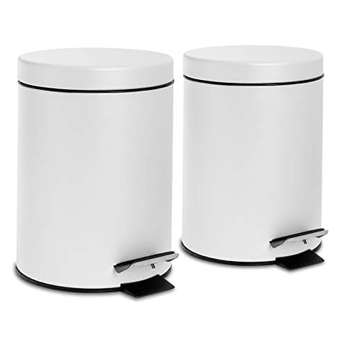 Image of Harbour Housewares 3L Bathroom Bins - Matte White - Pack of 2 - Round Stainless Steel Pedal Bin Slim Kitchen Rubbish Trash Can Garbage Dustbin with Lid and Inner Liner Bucket