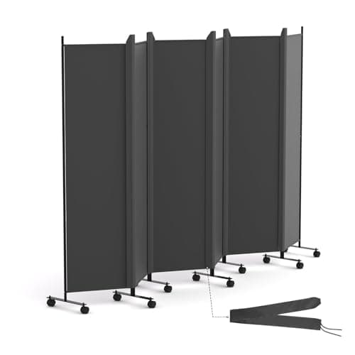 Image of HIDODO 6 Panel Room Divider Folding Privacy Screen, Freestanding Room Partition with Lockable Wheels, Portable Wall Divider for Room Separation, 119" W x 70" H, Grey