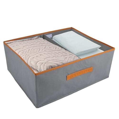 Image of ASelected Large set of 2 storage boxes 50 x 40 x 20 CM Cupboard organiser with leather handle and divider Fabric storage box Foldable for wardrobe clothes, books(grey)