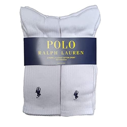Image of Polo Ralph Lauren Men's Classic Ribbed Crew Socks - 6 Pack - White - Large