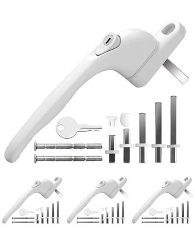 Image of eSynic 4pack Universal Window Handles for UPVC with 5 Multi-Size Spindles & Cuttable Screws 360° Rotation Lockable PVC Window Handle with Key White Aluminum Ergonomic Espag Replacement Handle