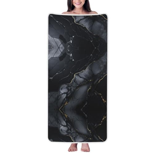 Image of AYYQWE Black Marble Print Coral Velvet Bath Towel For Home Bathroom Spa Beach Travel Holidays Daily Use