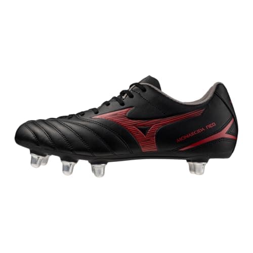 Image of Mizuno Monarcida Neo III Rugby Si Unisex Adult Rugby Shoes, Black Red, 11.5 UK