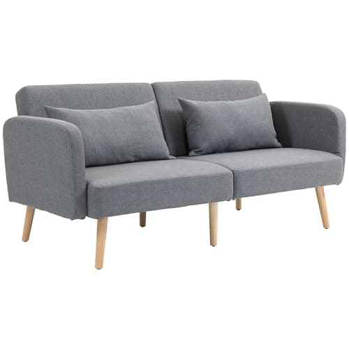 Image of HOMCOM Click Clack Sofa Bed, 3 Seater Sofa, Convertible Bed Settee, Modern Fabric Loveseat Sofa Couch with 2 Cushions for Living Room, Guest Room, Grey