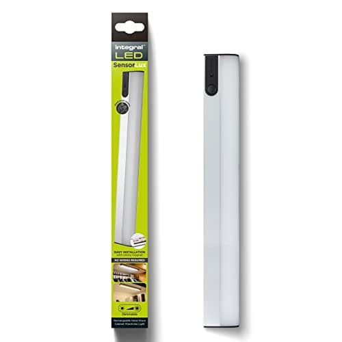 Image of Integral LED SensorLux Warm White Dimmable Motion Detection Under Cabinet & Wardrobe Light with Magnetic Strip – Aluminium Construction, Rechargeable 1600mAh Battery & Easy to Install