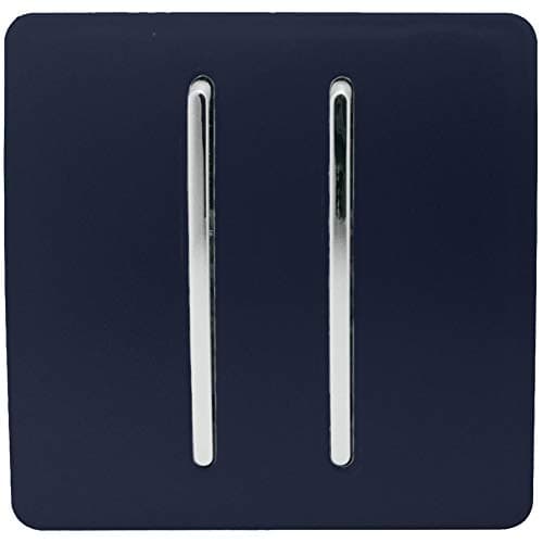 Image of Trendi 2 Gang 2 Way 240V Screwless Raised Front Plate Plastic Artistic Modern Glossy 10 Amp Chrome Rocker Single Electrical Wall Light Switch Navy Blue - ART-SS4NV
