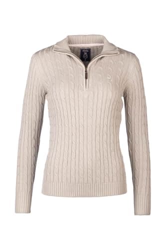 Image of Rydale Ladies Quarter Zip Cable Knit Jumper Womens Chunky Knitted Sweater Long Sleeve Pullover Half Zip V Neck Jumpers (UK, Numeric, 14, Regular, Regular, Cool Grey)