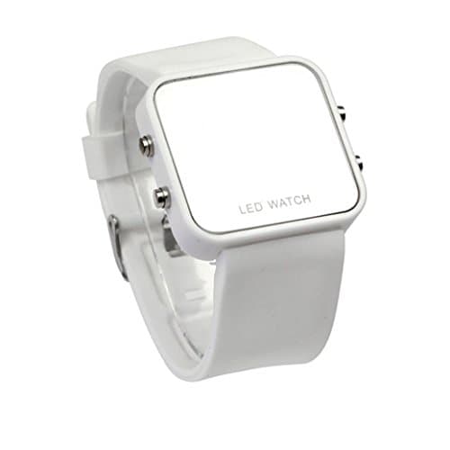 Image of Face White LED Lady Silicone Men Day/Date Watch Calendar Mirror Women's Watch Stopwatch Wrist Watch Women (White, One Size)